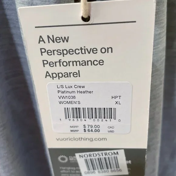 NEW Vuori Womens Long Sleeve Lux Crew Performance Tee NWT XL Platinum Heather - Picture 5 of 10
